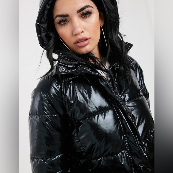 Juicy Couture longline padded jacket with logo back in shiny black - Picture 4 of 14